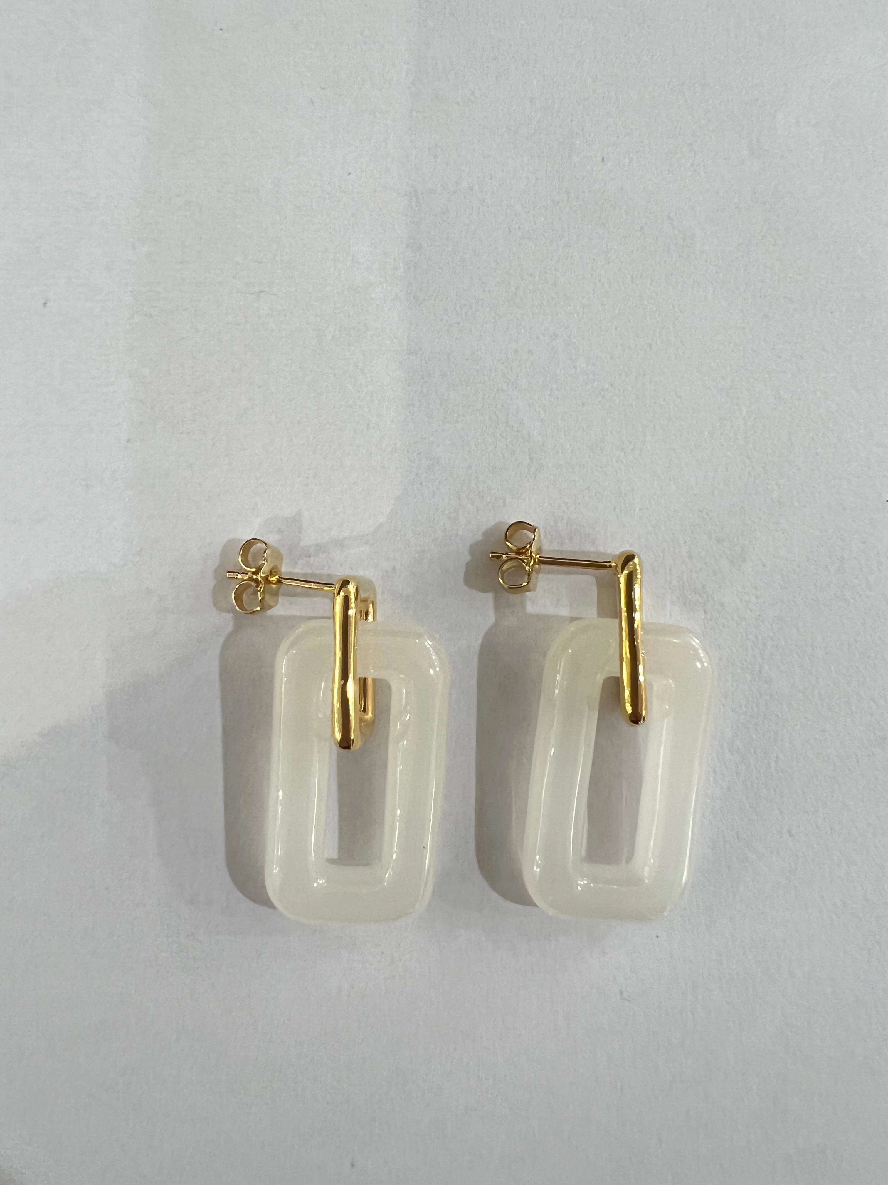 Last Chance Offer Double Rectangle Opal Drop Earrings
