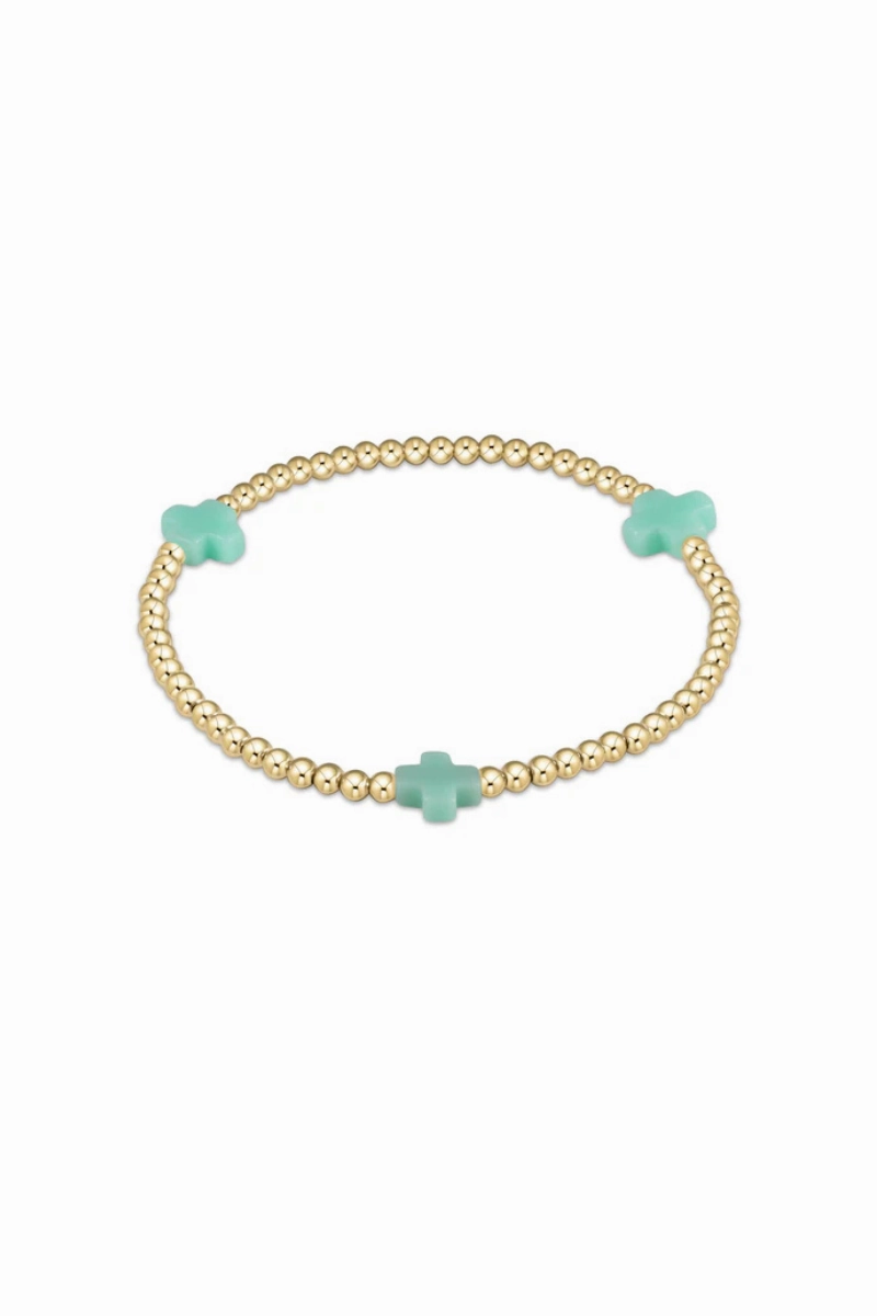 Perfect Gift Sale Hot Sale Alert Egirl Signature Cross Gold Pattern 3Mm Bead Bracelet- Mint