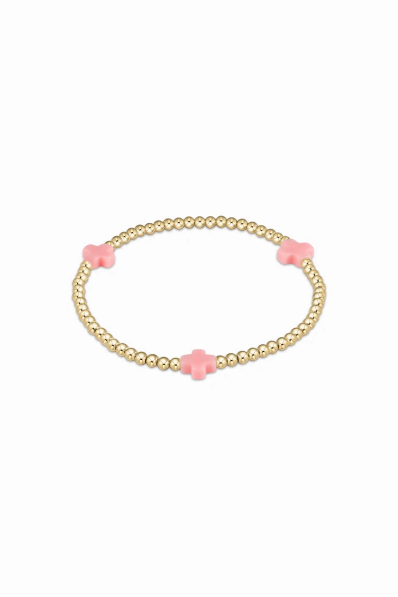 Today Only Hot Sale Egirl Signature Cross Gold Pattern 3Mm Bead Bracelet- Pink