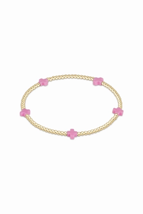 Todays Mega Savings Egirl Signature Cross Small Gold Pattern 2Mm Bead Bracelet - Bright Pink