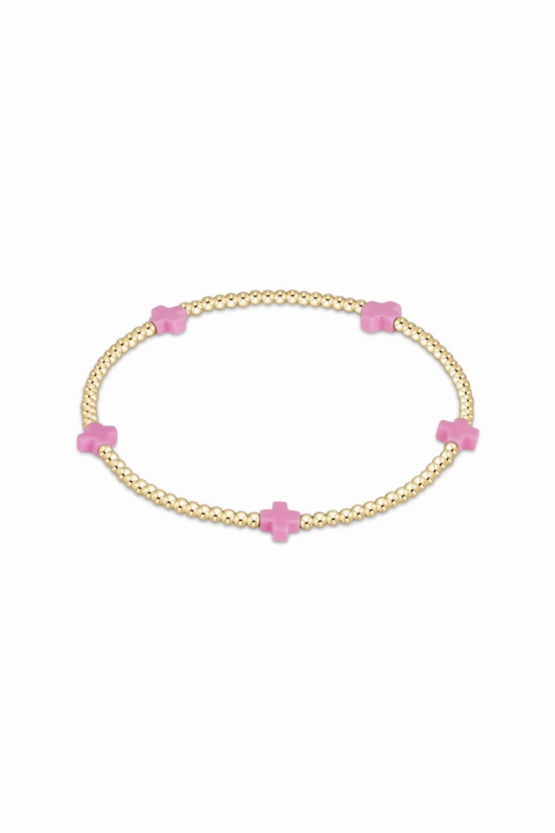 Todays Mega Savings Egirl Signature Cross Small Gold Pattern 2Mm Bead Bracelet - Bright Pink