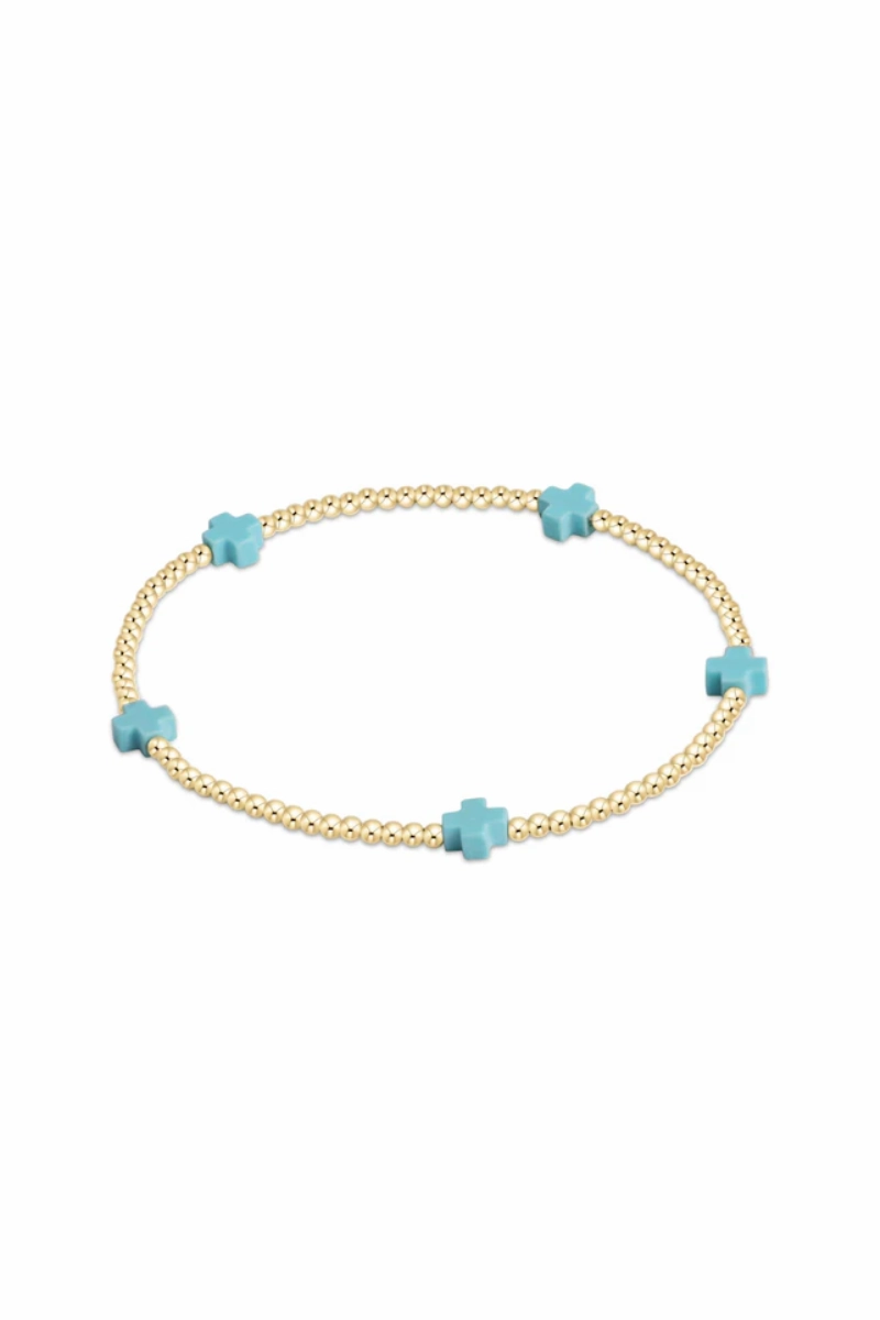 Egirl Signature Cross Small Gold Pattern 2Mm Bead Bracelet - Turquoise Exclusive Online Discount Best Seller Deal