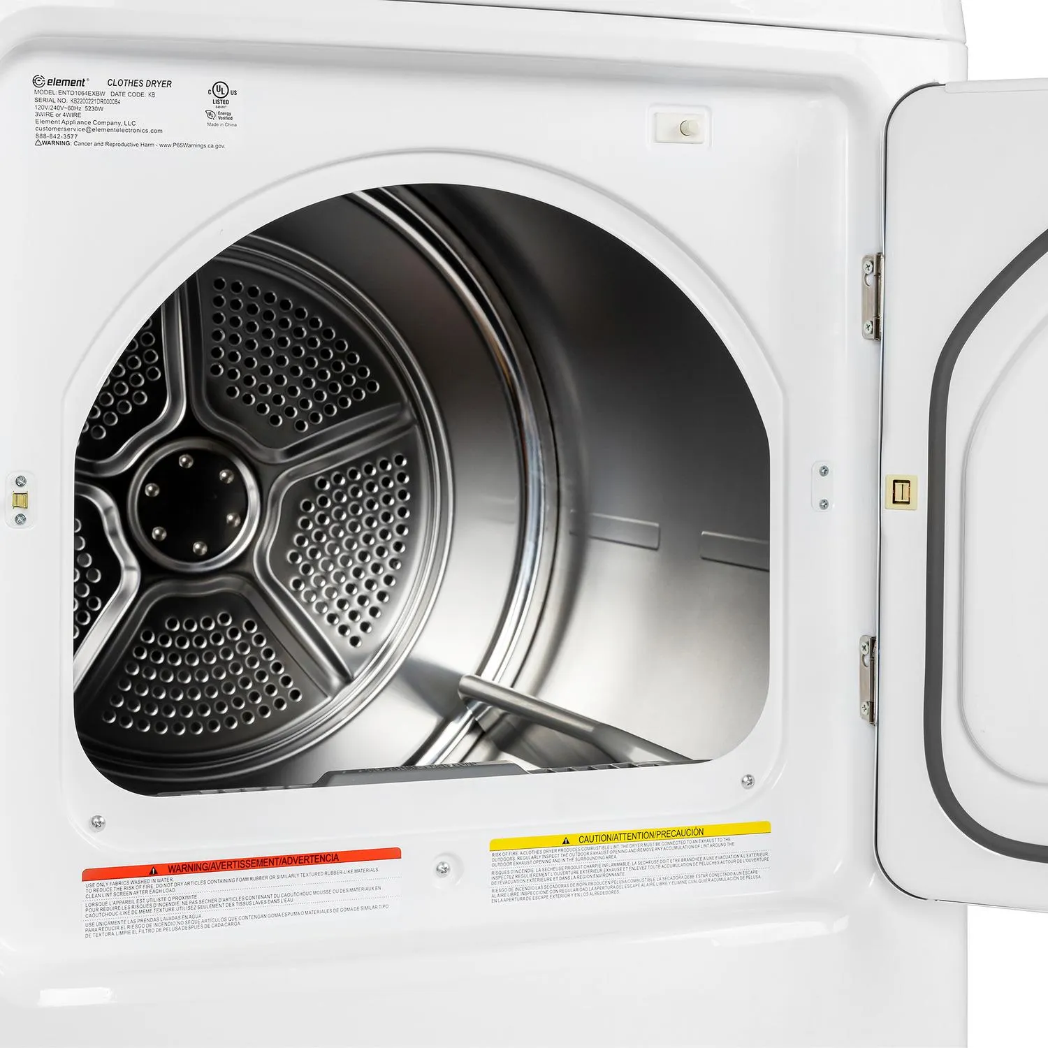 Element Appliance ETD7027GCW Element Electronics 7.0 Cu. Ft. Front Load Gas Dryer - White (Etd7027Gcw)