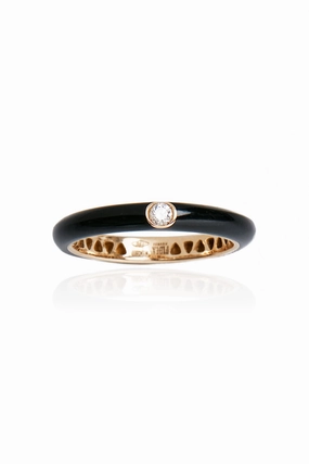 Enamel Diamond Studded Ring In Black Big Price Drop