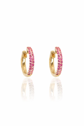 Daily Clearance Deal Pink Sapphire Pav Huggies In Yellow Gold