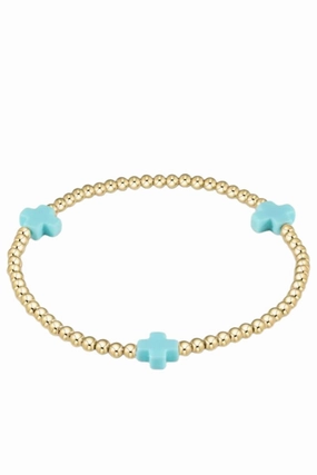 Extends Signature Cross Gold Pattern 3Mm Bead Bracelet - Turquoise Limited Time Sale