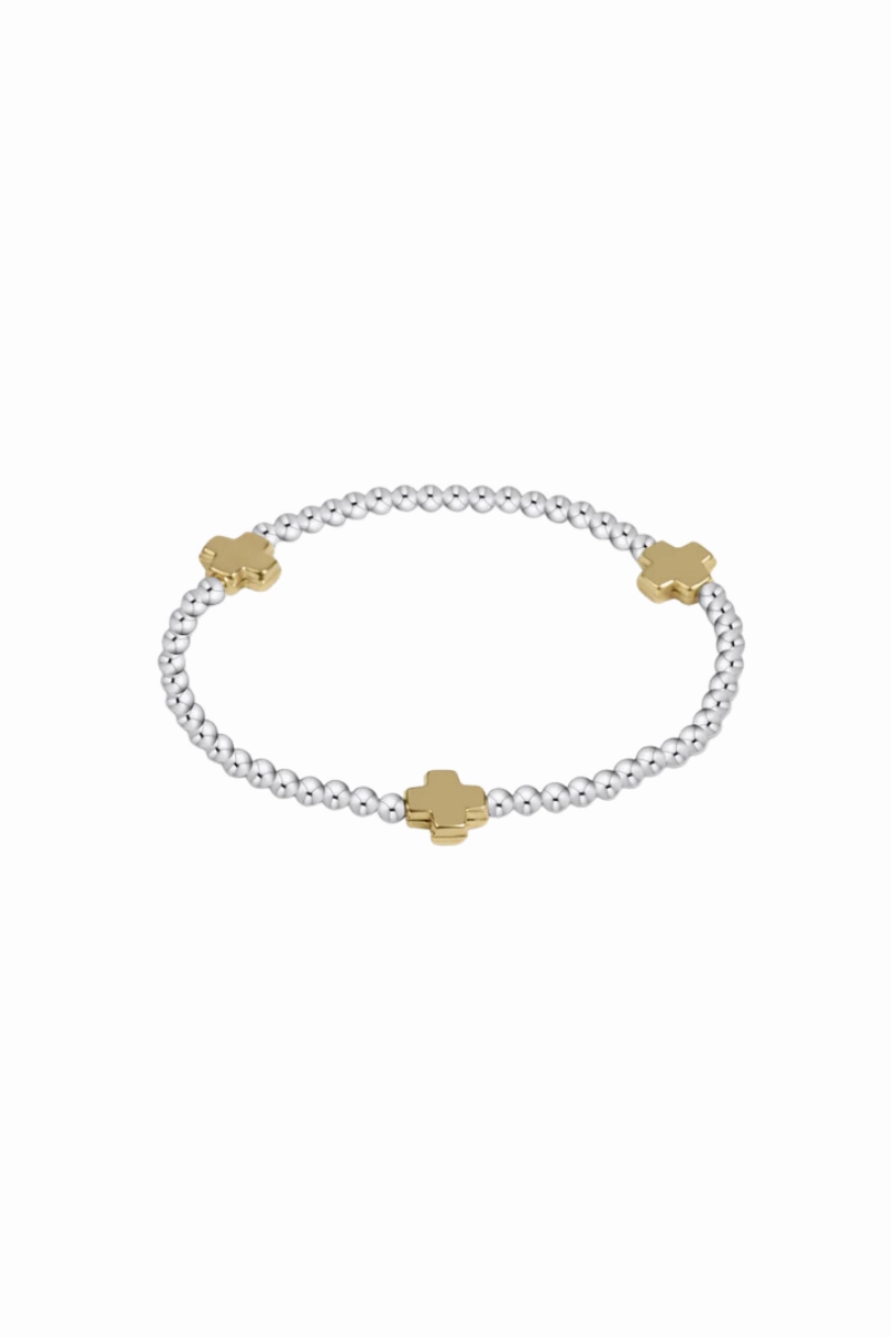 Today Only Savings Extends Signature Cross Sterling Mixed Metal Pattern 3Mm Bead Bracelet - Gold