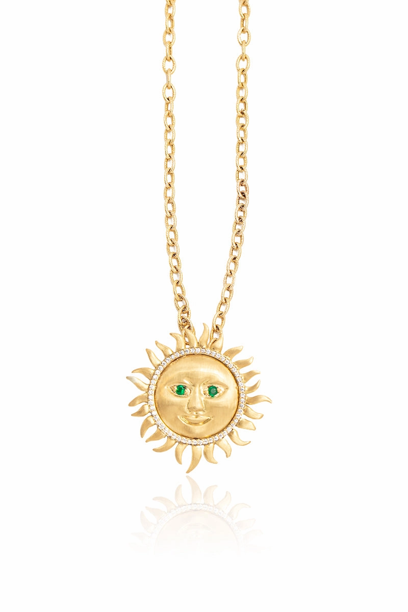Jumbo Emerald Soleil Pendant Necklace In 18K Yellow Gold Clearance Event Today Flash Sale Alert