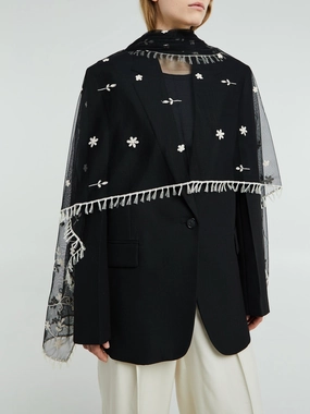 Limited Time Hot Deal Floral Tulle Shawl In Black And White