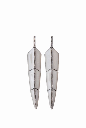 Best Deal Today Clearance Event Large Pearl White Enamel Feather Earrings