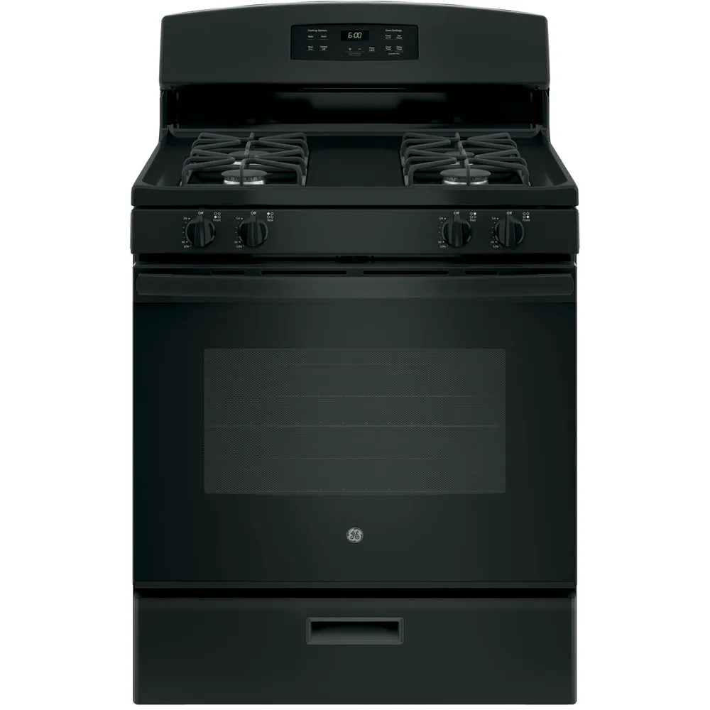 GE 30" Deluxe Gas Freestanding Range Steam Cleaning - Black - JCGBS60DEKBB