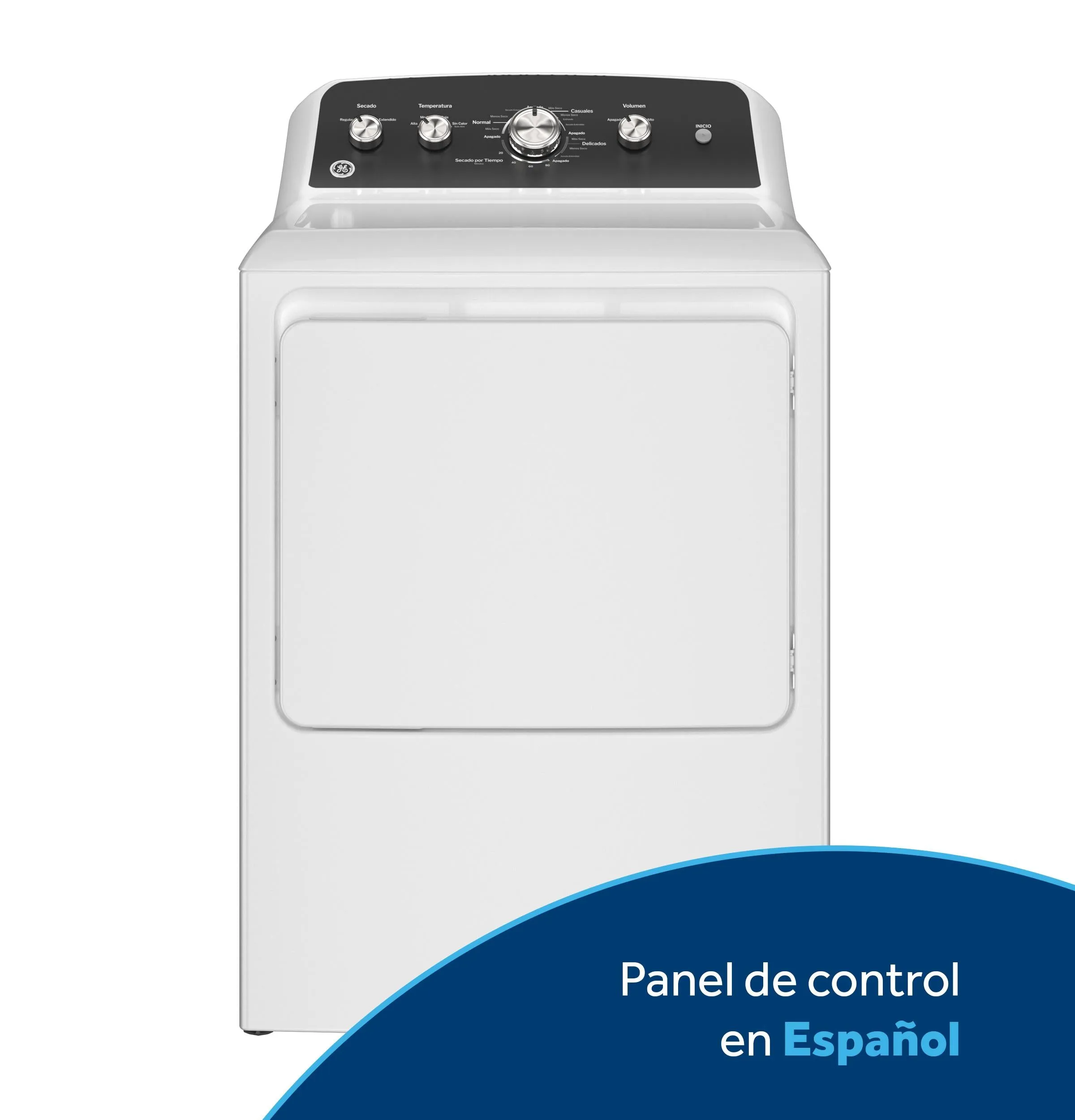 Ge Appliances ETD48GASWWB Ge 7.2 Cu. Ft. Capacity Gas&#X00A0;Dryer&#X00A0;With&#X00A0;Spanish Panel And Up To 120 Ft. Venting&#X200B;