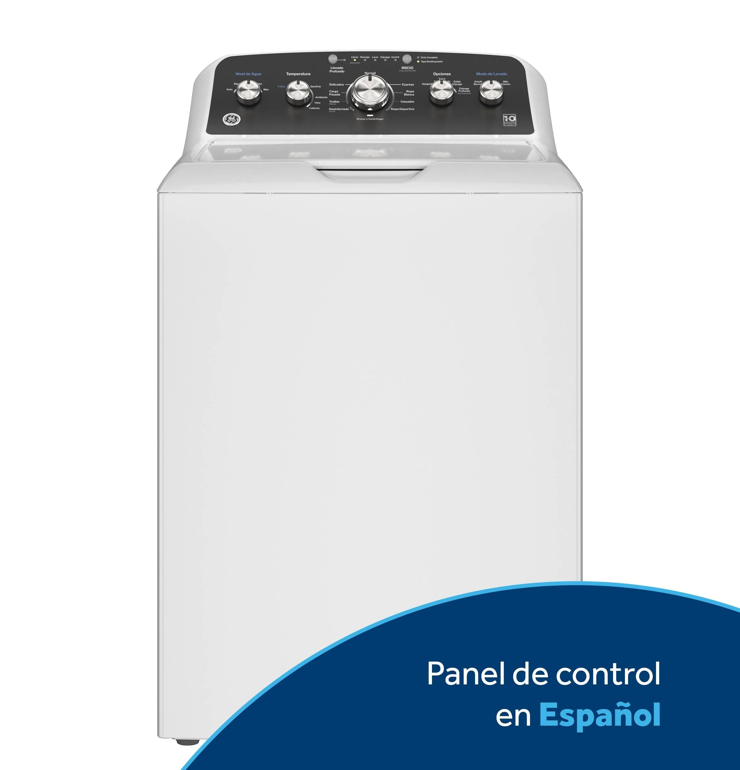 Ge Appliances ETW485ASWWB Ge 4.5 Cu. Ft. Capacity Washer With Spanish Panel And Wash Modes Soak And Power