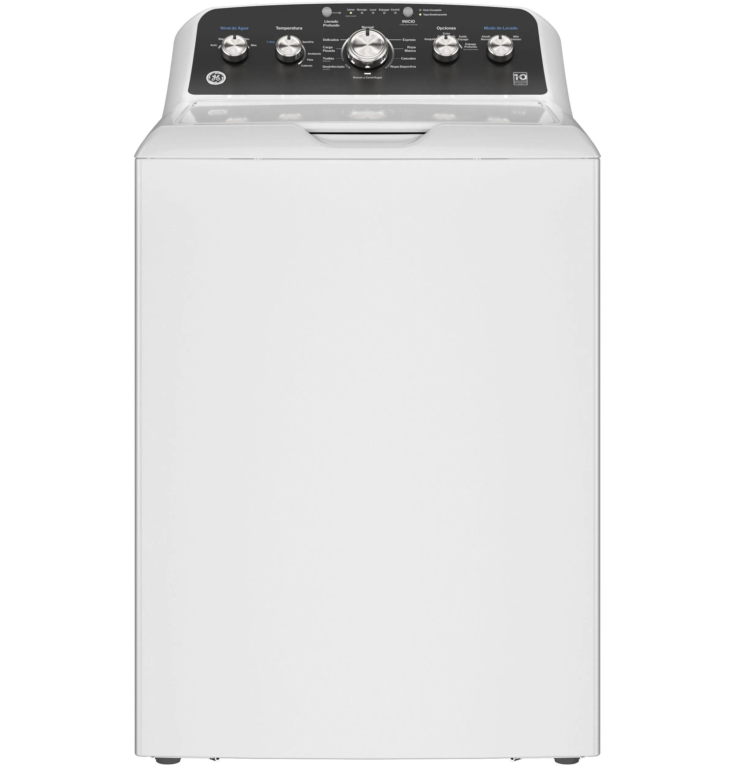 Ge Appliances ETW485ASWWB Ge 4.5 Cu. Ft. Capacity Washer With Spanish Panel And Wash Modes Soak And Power