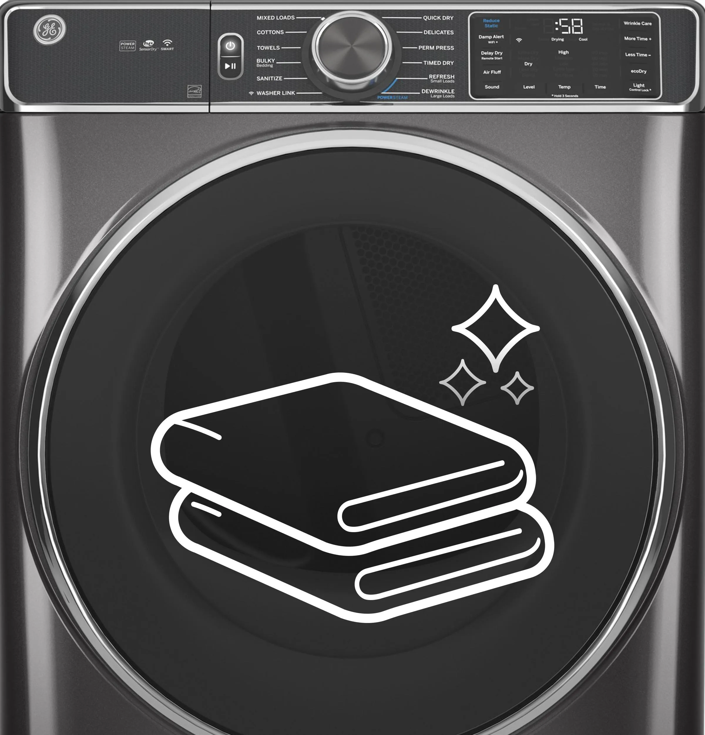 Ge Appliances GFD65GSPVDS Ge 7.8 Cu. Ft. Capacity Smart Front Load Gas Dryer With Steam And Sanitize Cycle