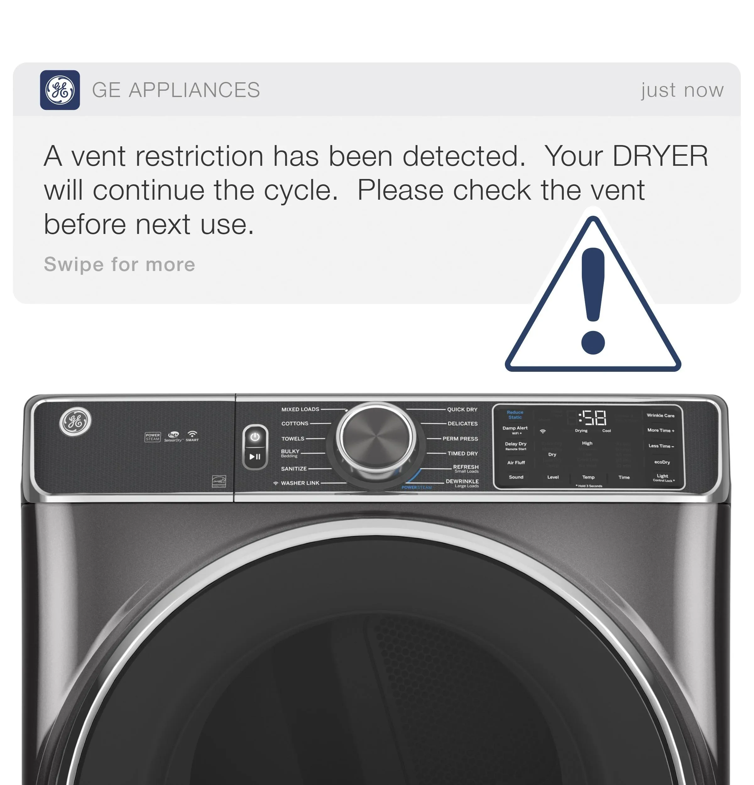 Ge Appliances GFD65GSPVDS Ge 7.8 Cu. Ft. Capacity Smart Front Load Gas Dryer With Steam And Sanitize Cycle