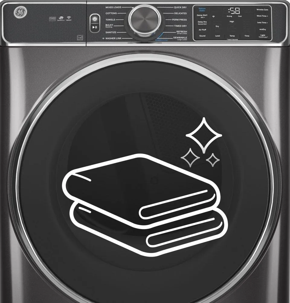 Ge Appliances GFD85GSPNRS Ge 7.8 Cu. Ft. Capacity Smart Front Load Gas Dryer With Steam And Sanitize Cycle