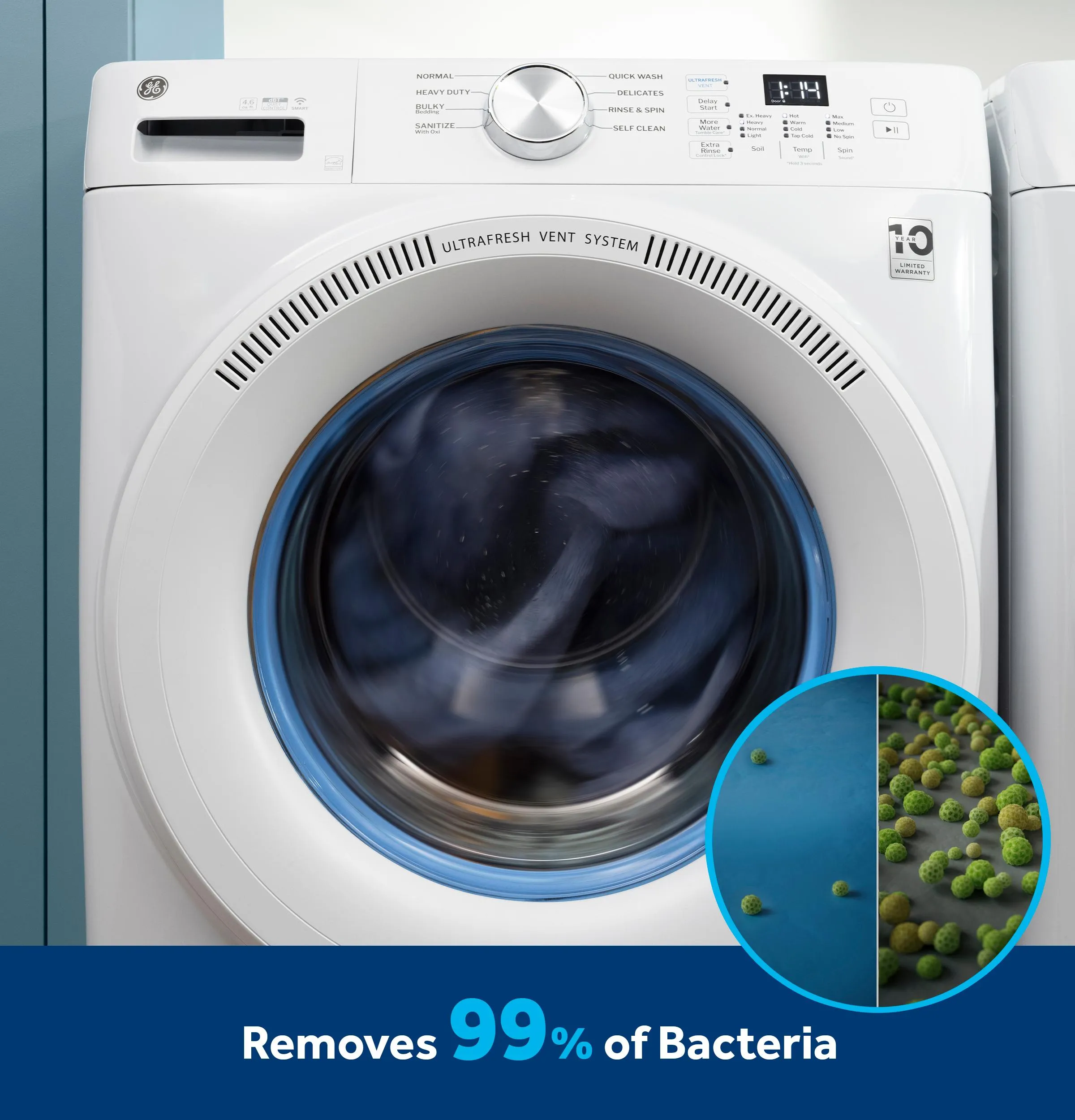 Ge Appliances GFW350SSYWW Ge? Energy Star? 4.6 Cu. Ft. Capacity Smart Front Load Washer With Ultrafresh Vent System With Odorblock&#8482;