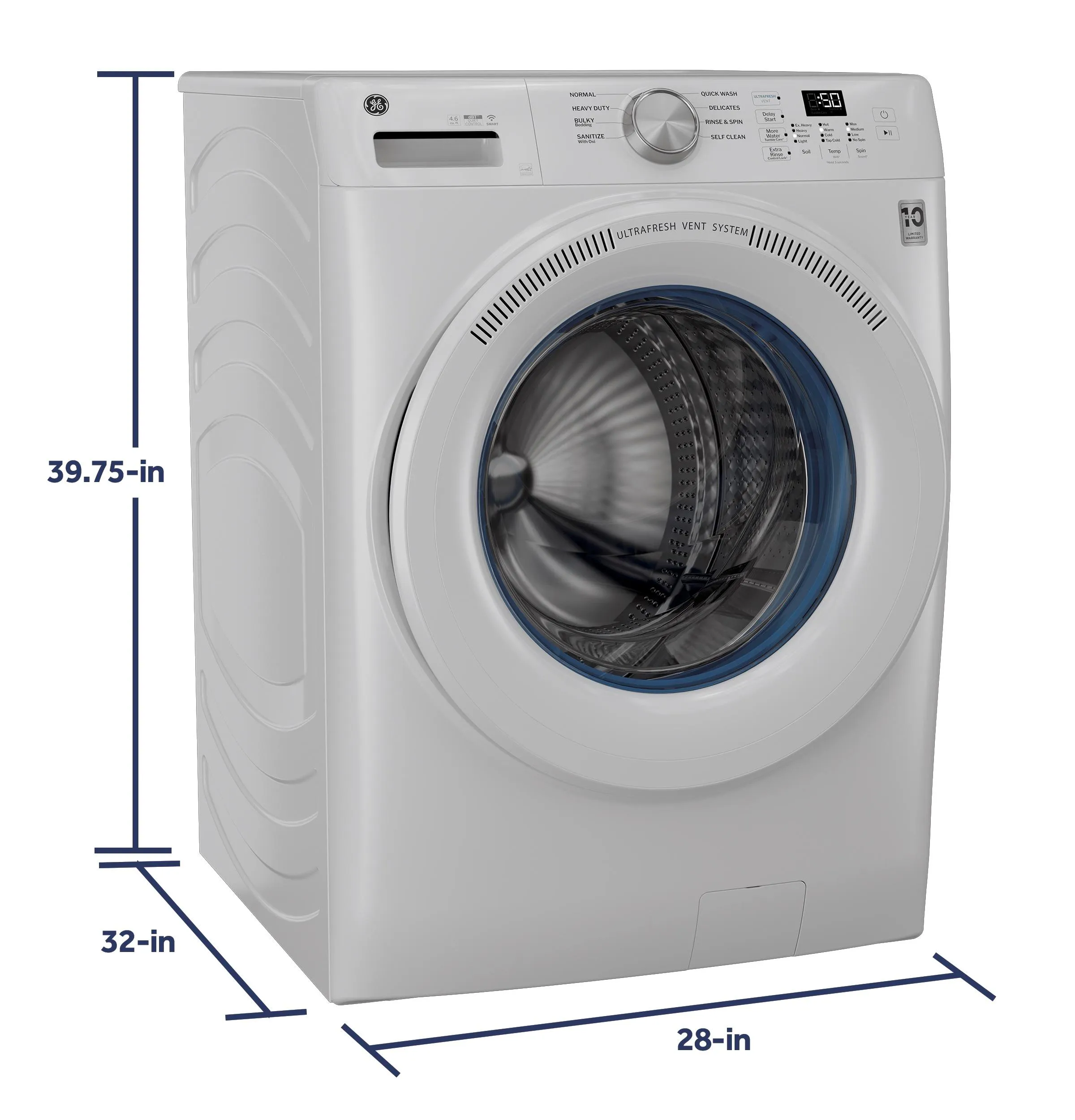 Ge Appliances GFW350SSYWW Ge? Energy Star? 4.6 Cu. Ft. Capacity Smart Front Load Washer With Ultrafresh Vent System With Odorblock&#8482;