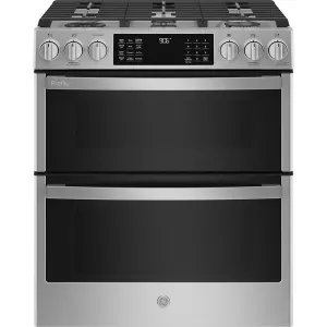 GE Profile 30" Slide-In Gas Range Double Oven - Stainless - PCGS960YPFS