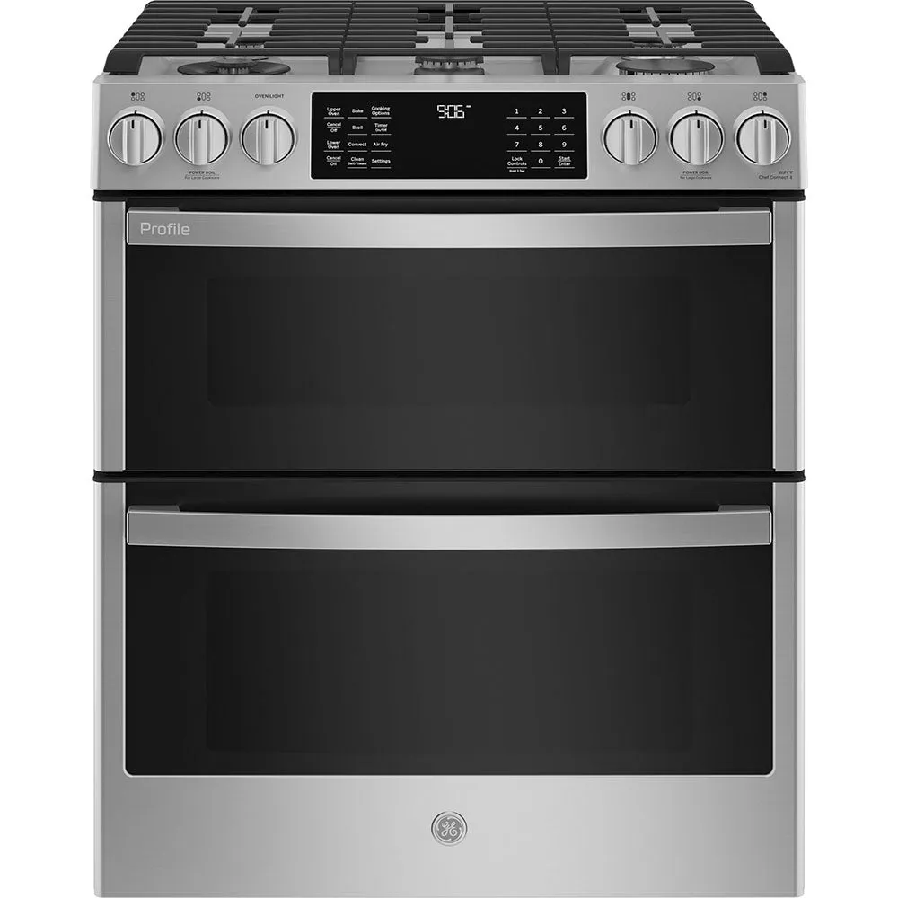 GE Profile 30" Slide-In Gas Range Double Oven - Stainless - PCGS960YPFS