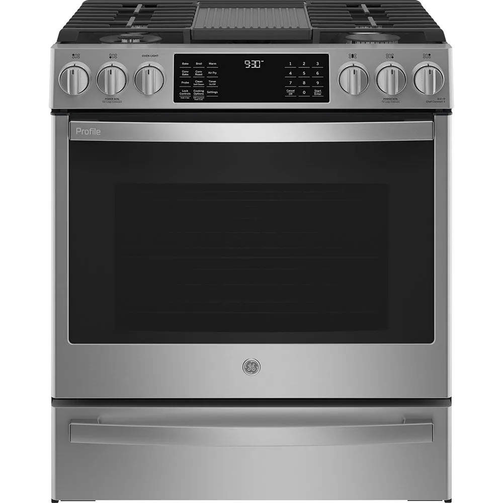 GE Profile 30" Slide-In Gas Range - Stainless - PCGS930YPFS