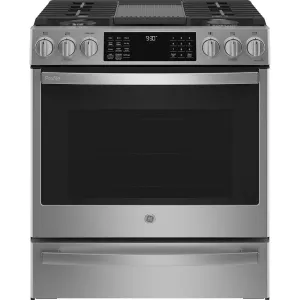 GE Profile 30" Slide-In Gas Range - Stainless - PCGS930YPFS