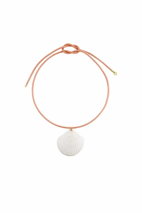 Hart - White Scallop Shell Cord Necklace - Conch Pink Cord Todays Special Savings