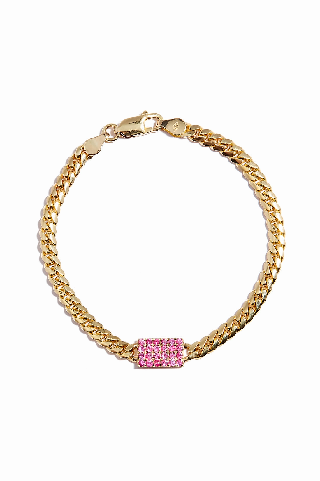 Miami Cuban Chain Bracelet With Pink Sapphire Pad In 14K Yellow Gold Online Exclusive Steal