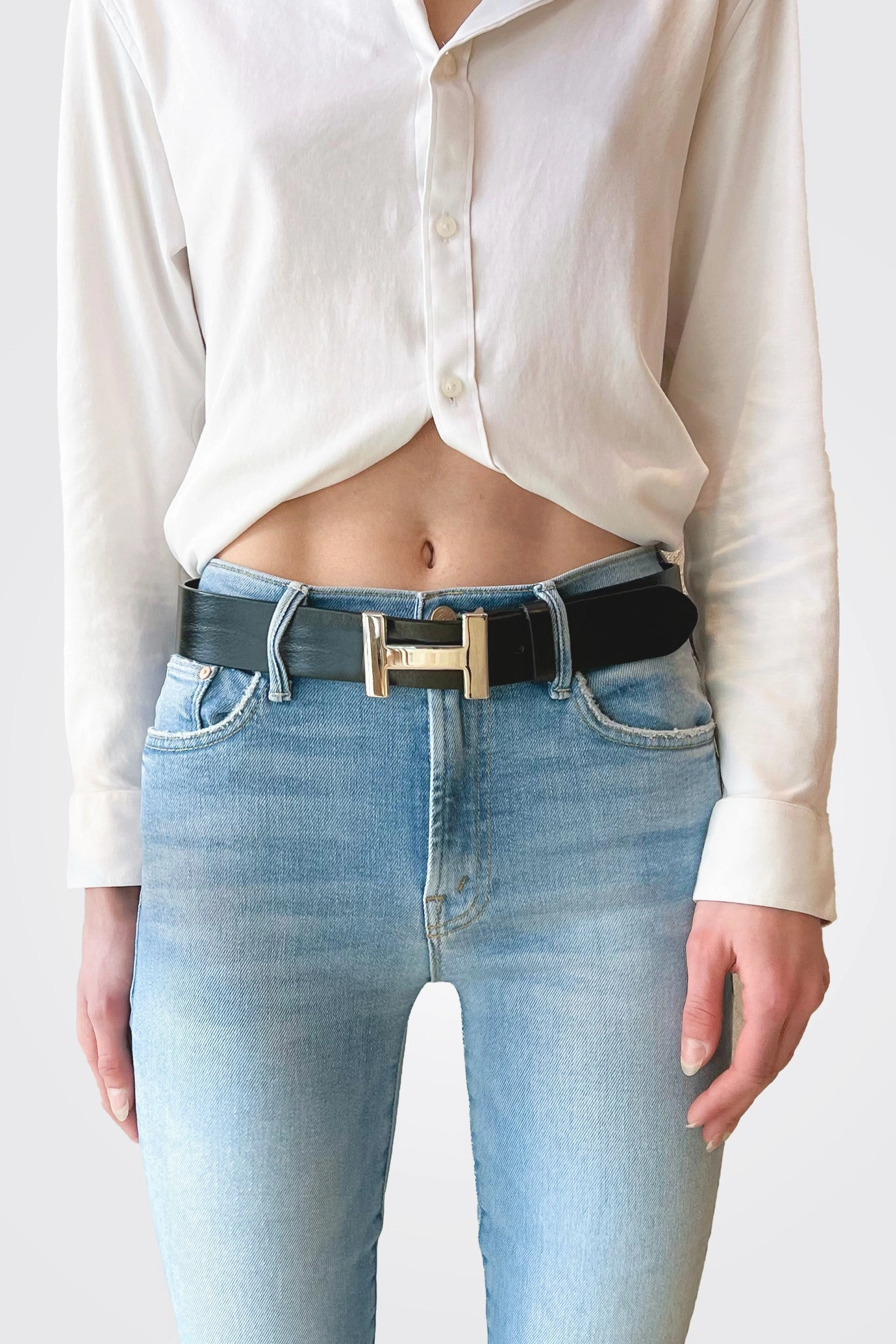 Best Seller Discount Best Price Today H Buckle Leather Belt - Black