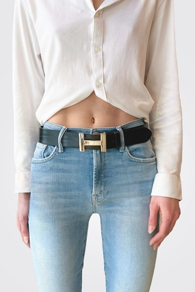 Best Seller Discount Best Price Today H Buckle Leather Belt - Black