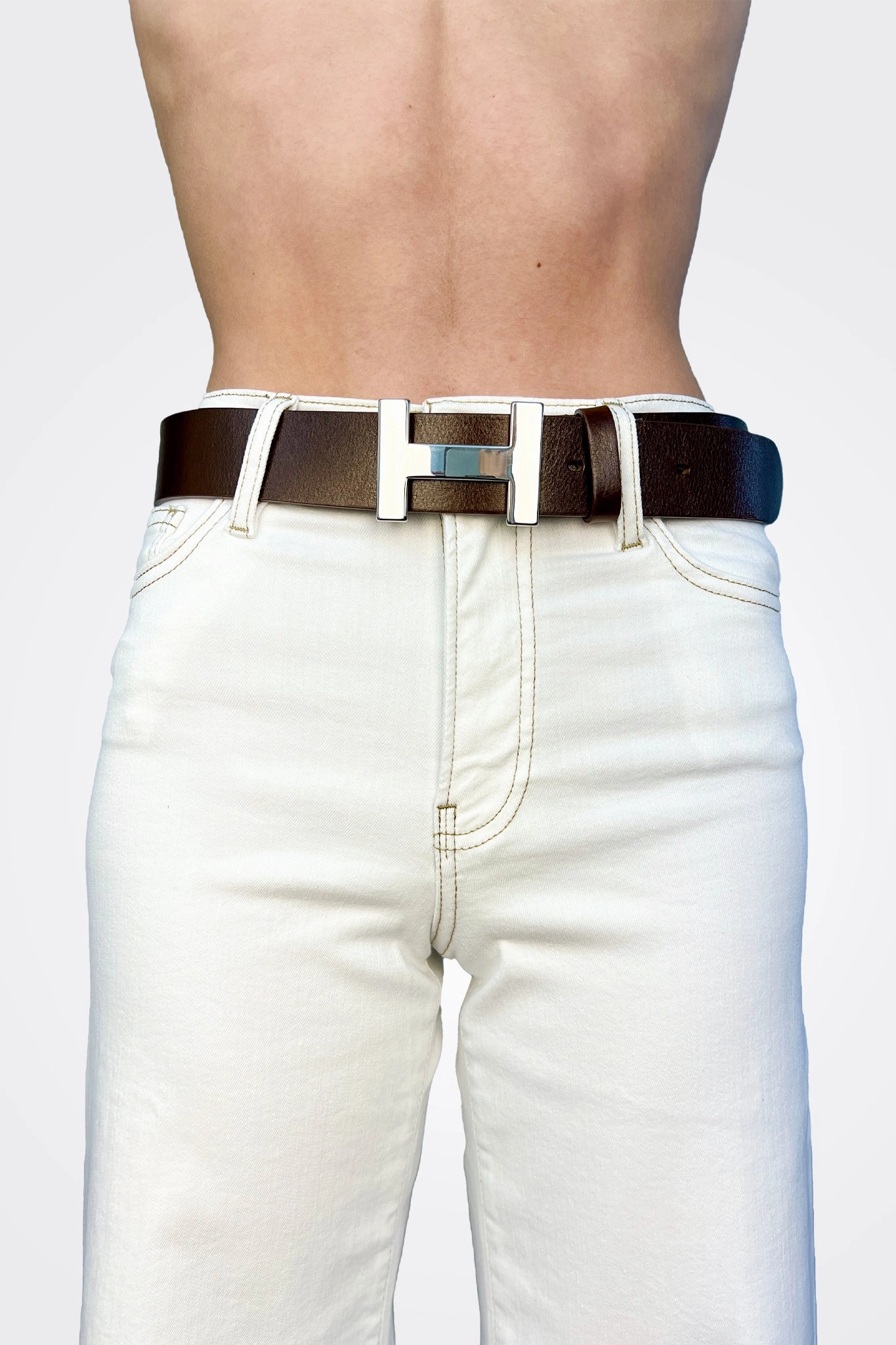 H Buckle Leather Belt - Dark Brown New Arrival Discount Price Drop Today