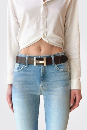 Big Clearance Event H Buckle Leather Belt - Dark Brown