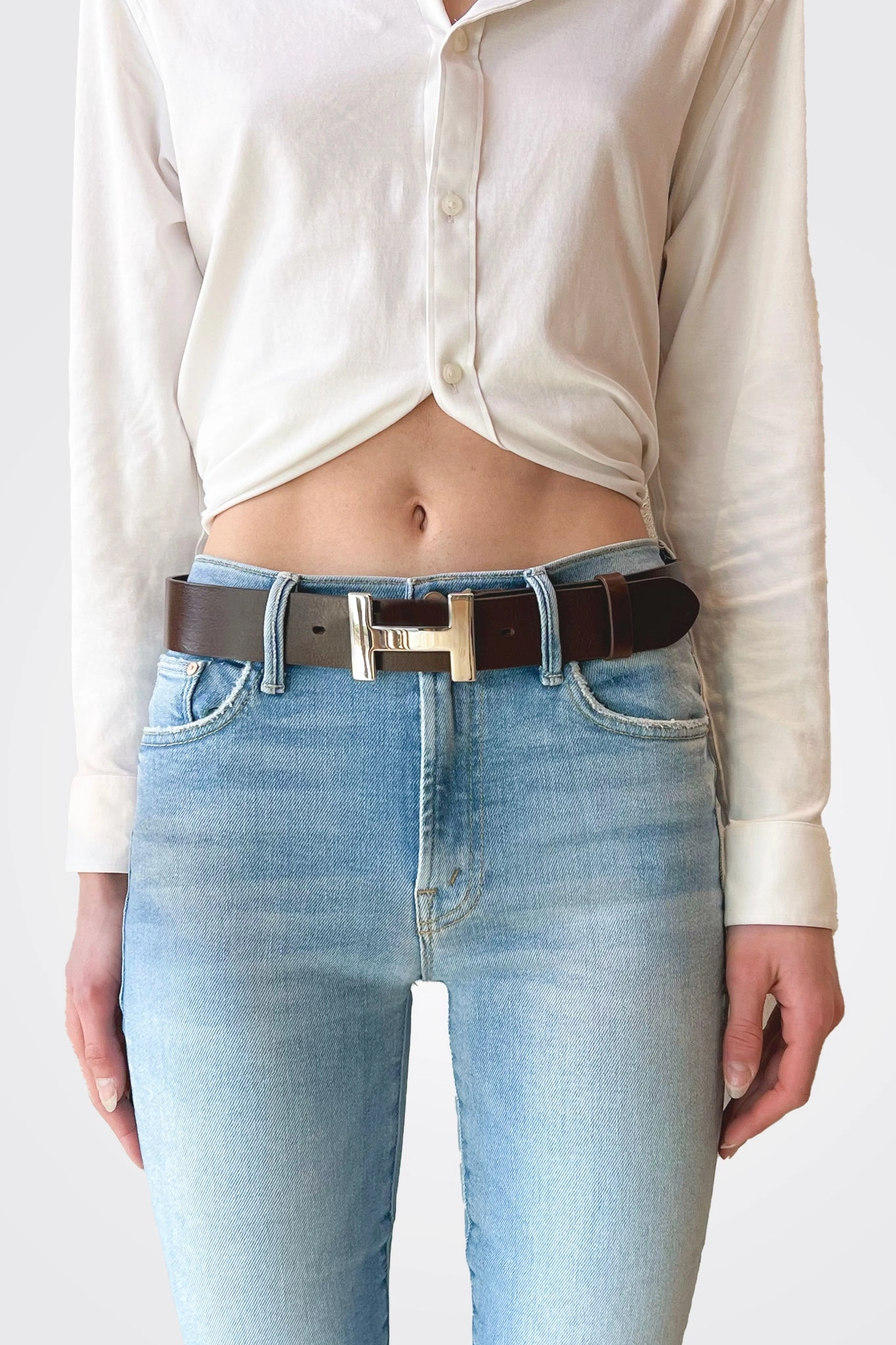 Big Clearance Event H Buckle Leather Belt - Dark Brown