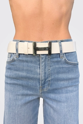 Shop & Save Big Shop & Grab Now H Buckle Leather Belt - White
