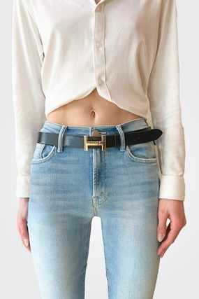 H Small Buckle Leather Belt - Black Exclusive Online Discount Unmissable Deal Today