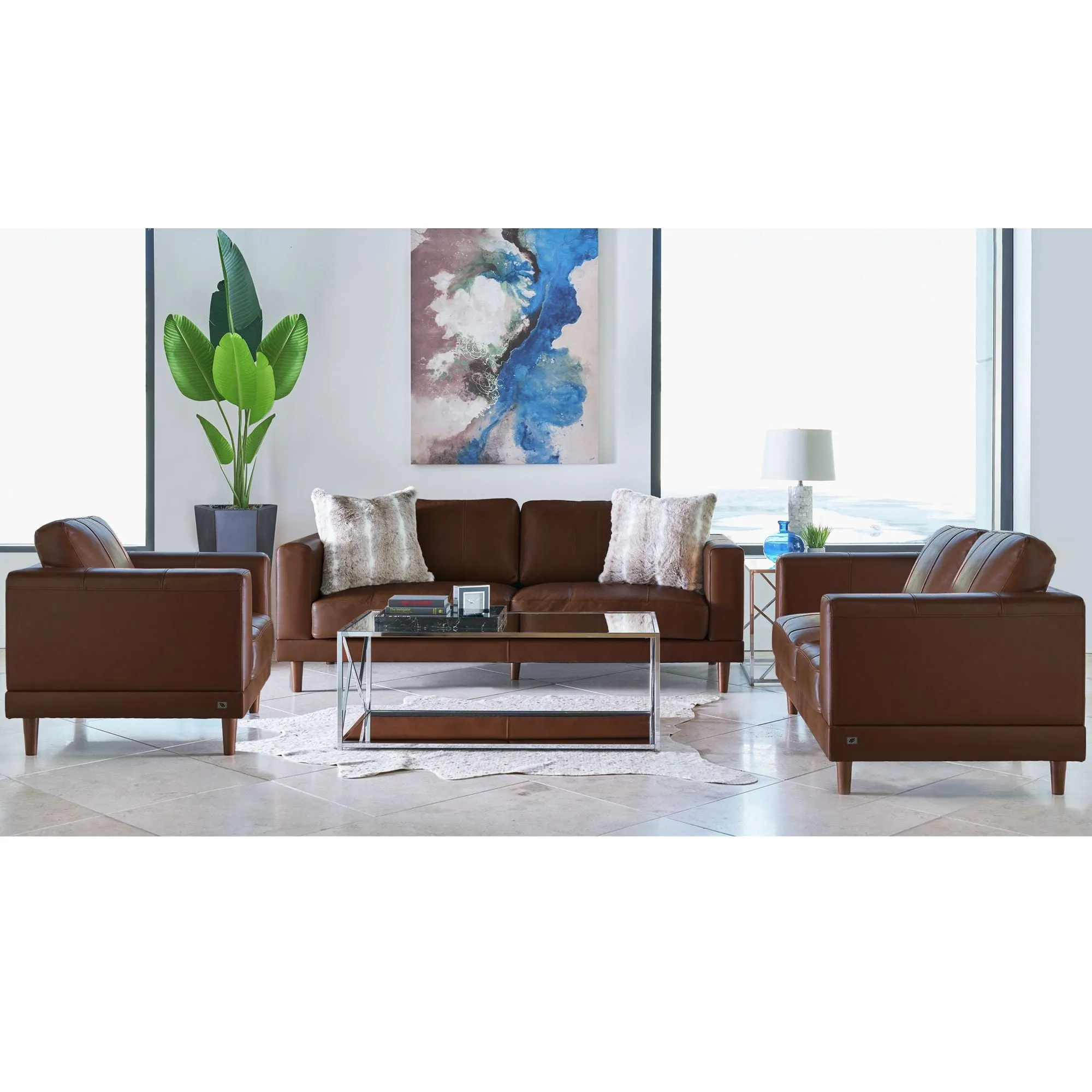 Hampton Leather Fiero Chestnut 3 Seater Sofa
