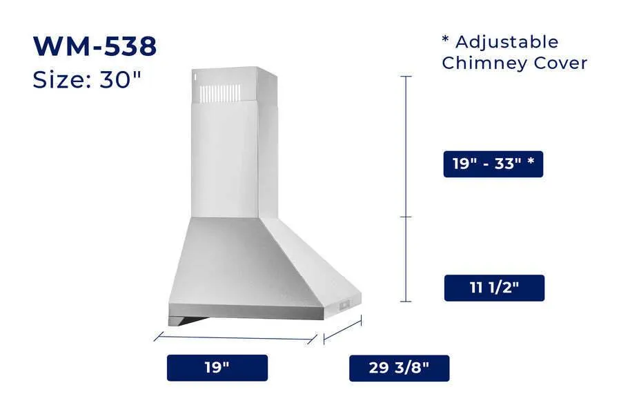 Hauslane WM538SS30 Hauslane Chef 30-In Convertible Stainless Steel Wall-Mounted Range Hood