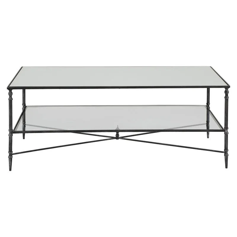 Henzler 121 W x 48 H x 71 D Gold Rectangle Coffee Table with Mirror Top
