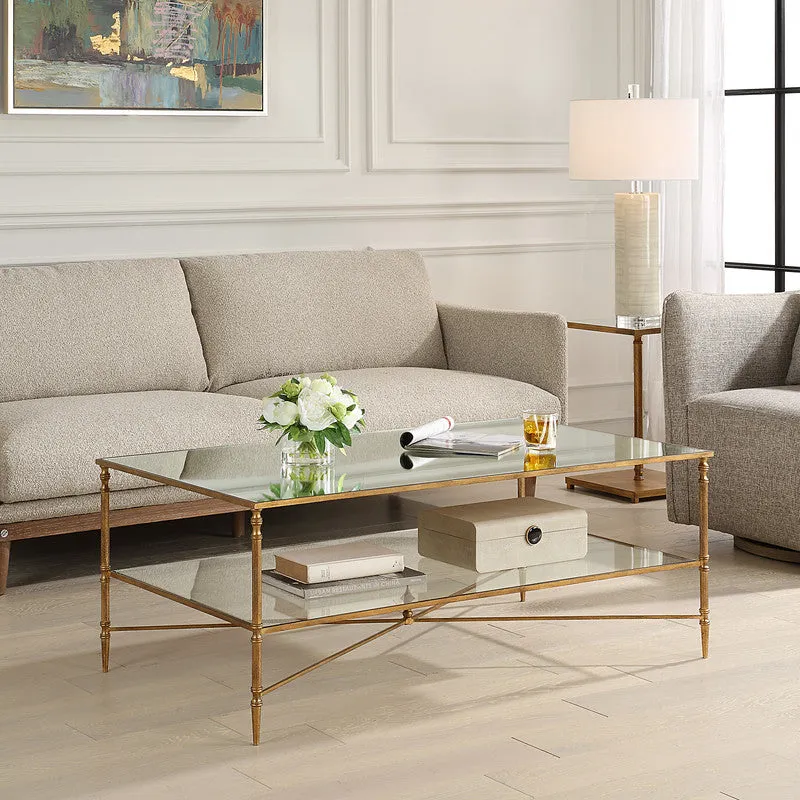 Henzler 121 W x 48 H x 71 D Gold Rectangle Coffee Table with Mirror Top