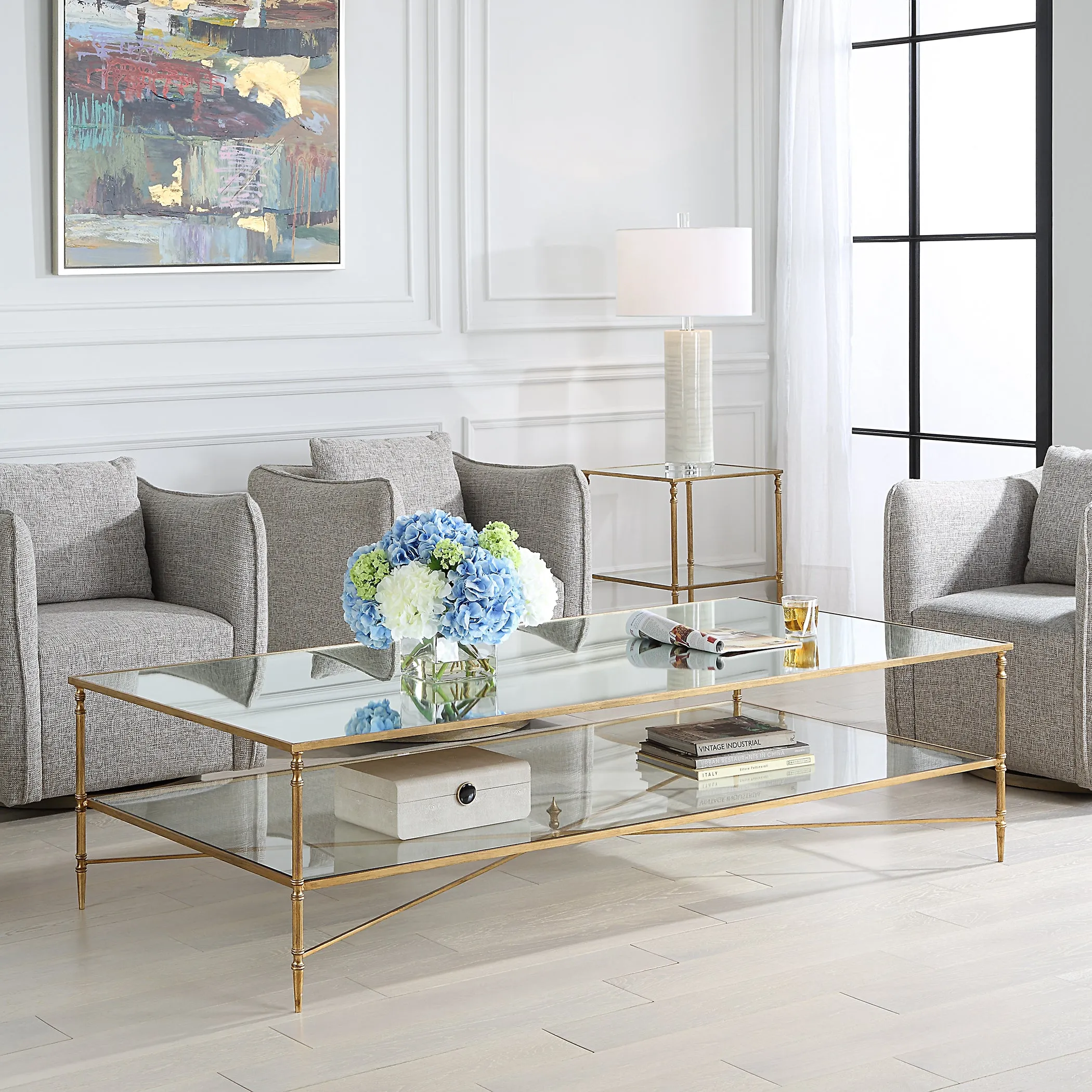 Henzler 181 W x 48 H x 91 D Rectangle Coffee Table with Mirror Top