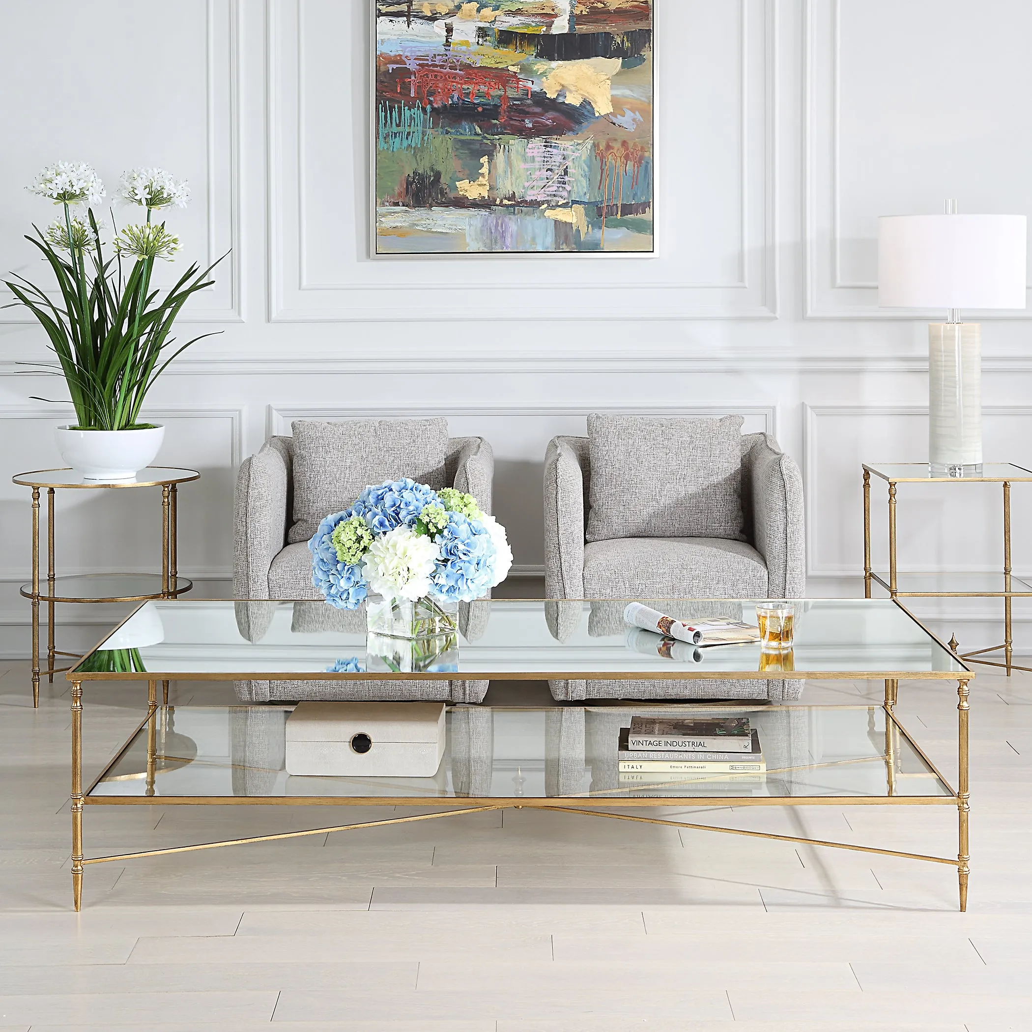 Henzler 181 W x 48 H x 91 D Rectangle Coffee Table with Mirror Top