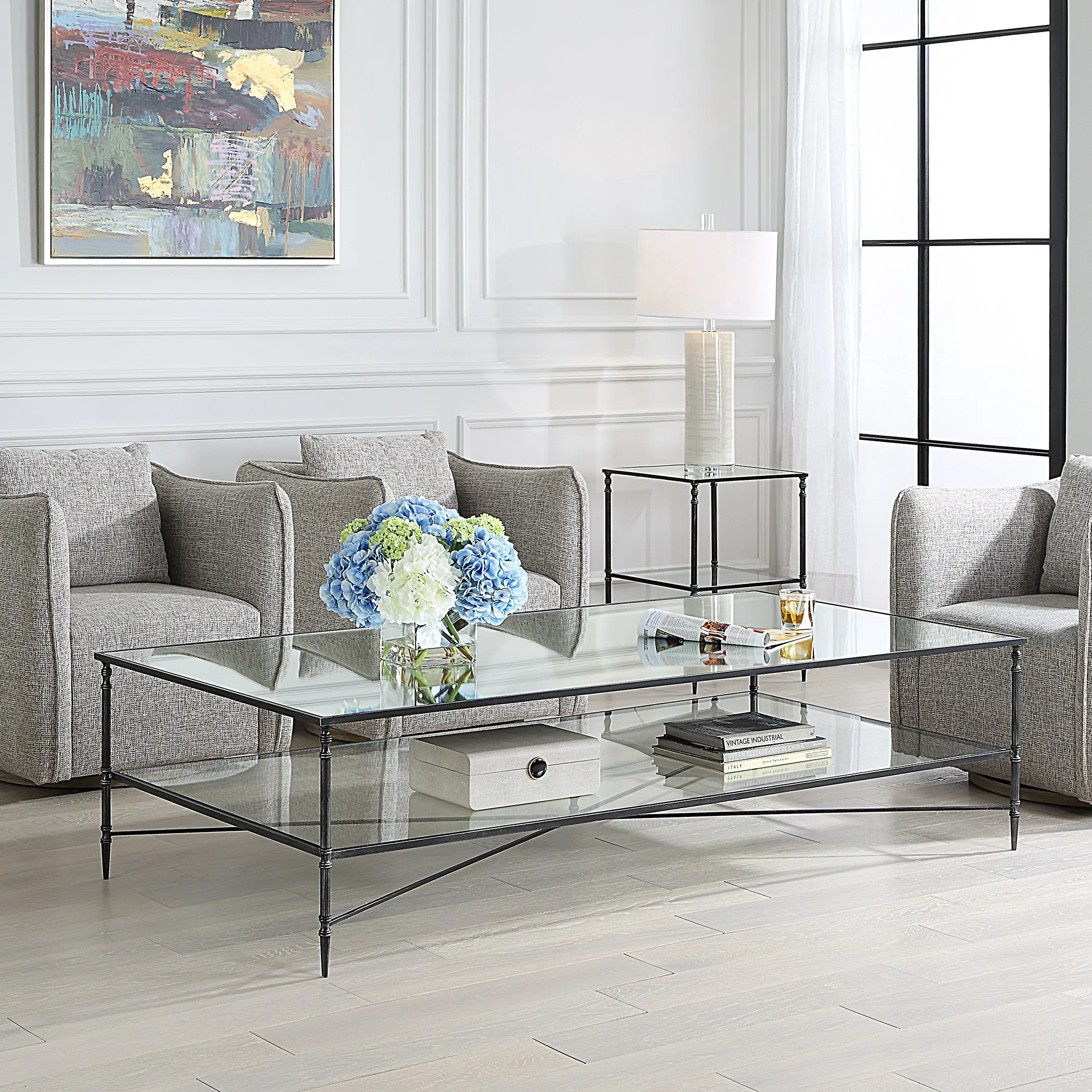Henzler 181 W x 48 H x 91 D Rectangle Coffee Table with Mirror Top