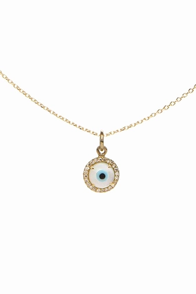Limited Time Steal Gift Ideas Galore Diamond Mother Of Pearl Evil Eye Necklace In Yellow Gold