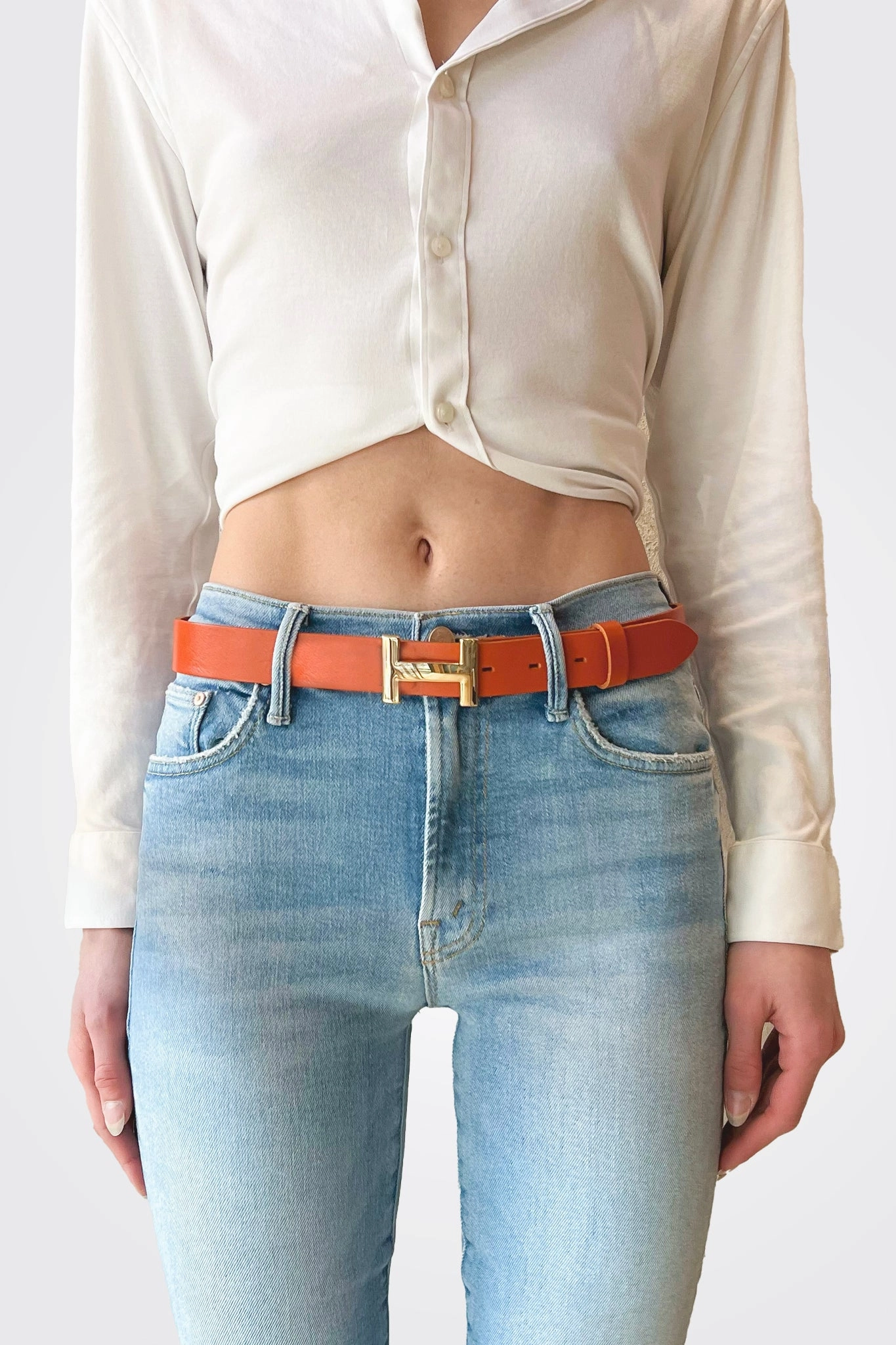 Hot Deals Today H Small Buckle Leather Belt - Orange