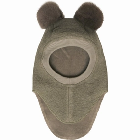 Huttelihut Balaclava W. Alpaca Pompoms Big Bear Green Olive Hot Pick Deal