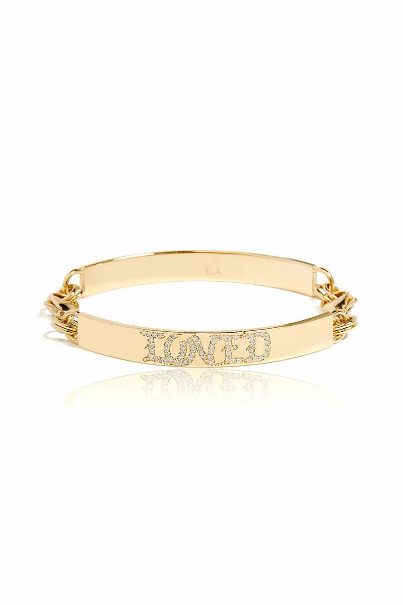 Id Bracelet With Diamond "Loved" In Yellow Gold Shop the Best Deals