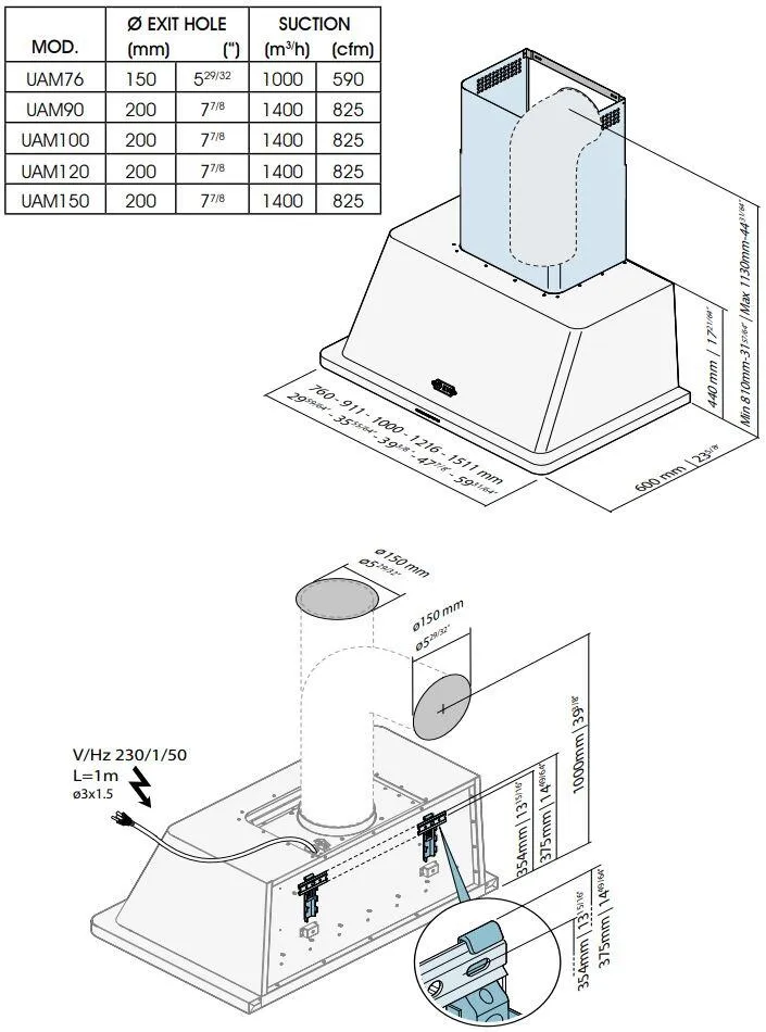 Ilve UAM150RA Majestic 60 Inch Custom Ral Color Wall Mount Range Hood