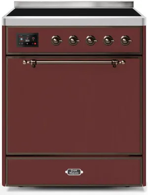 Ilve UMI30QNE3BUB Majestic Ii 30 Inch Electric Freestanding Range In Burgundy With Bronze Trim