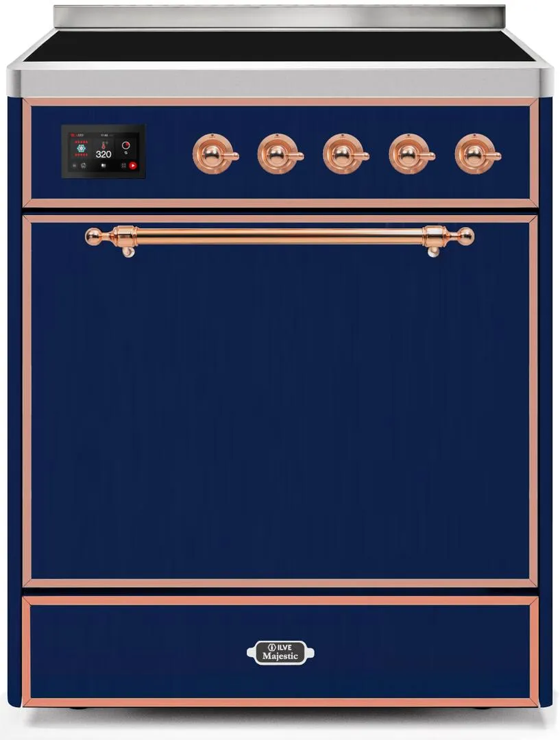 Ilve UMI30QNE3MBP Majestic Ii 30 Inch Electric Freestanding Range In Blue With Copper Trim